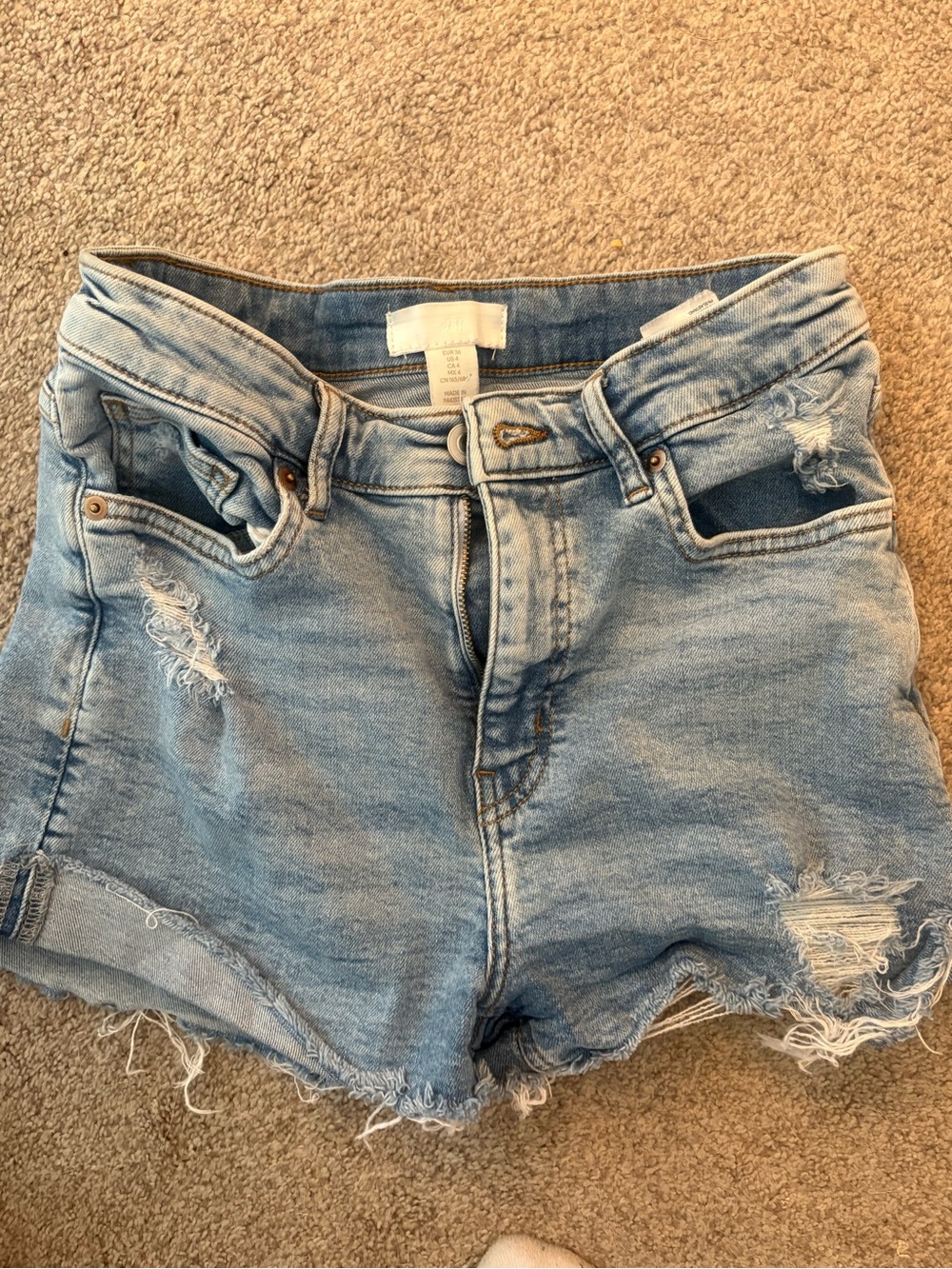 H&M Light Blue Distressed Denim Shorts